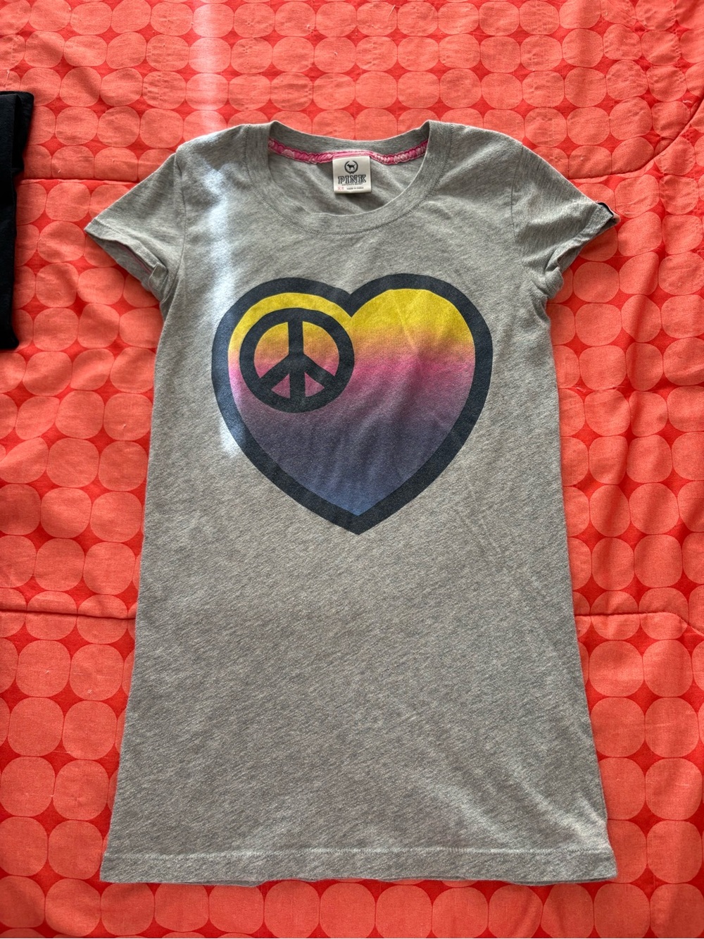 Vintage 2009 PINK Victoria's Secret Gray Tee with Pink Trim and Yellow Graphic